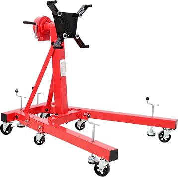 Folding Engine Stand, Heavy Duty Engine Cradle with Geared 360 Rotating Head, Adjustable Mounting Arms, Compact Storage Design, Engine Hoist Tool for Garage Use Red + 1500LBS
