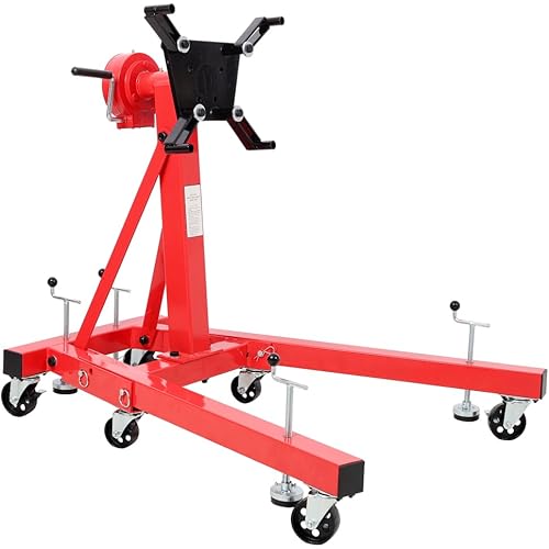 Folding Engine Stand, Geared Rotating Head, 360° Adjustable Mounting Head, 1500lbs, Red
