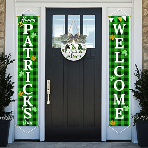 St Patrick's Day Wreath For Front Door Decor Welcome Sign Shamrock Gnomes Pattern Hanging Door Sign With Greenery & Bow Wooden Round St Patricks Day Decoration For The Home Farmhouse Decor (White) #TOP2