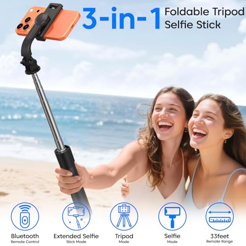 Image of Sounce 3-in-1 Foldable Tripod Selfie Stick with Detachable Wireless Remote | Lightweight & Portable Phone Tripod | Compatible with iPhone & Android Smartphones | for Vlogging, Selfies & Photography