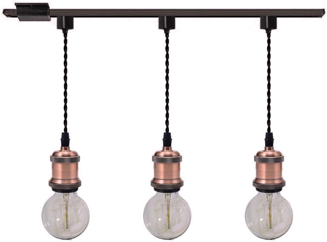 ANYE 3-Pack 1ft Weave Rope Wire H-Type Track Pendant Light Red Bronze Base Light Fixtures Retro Vintage Style Ceiling Light for Dining Room Living Room Bulb Not Included