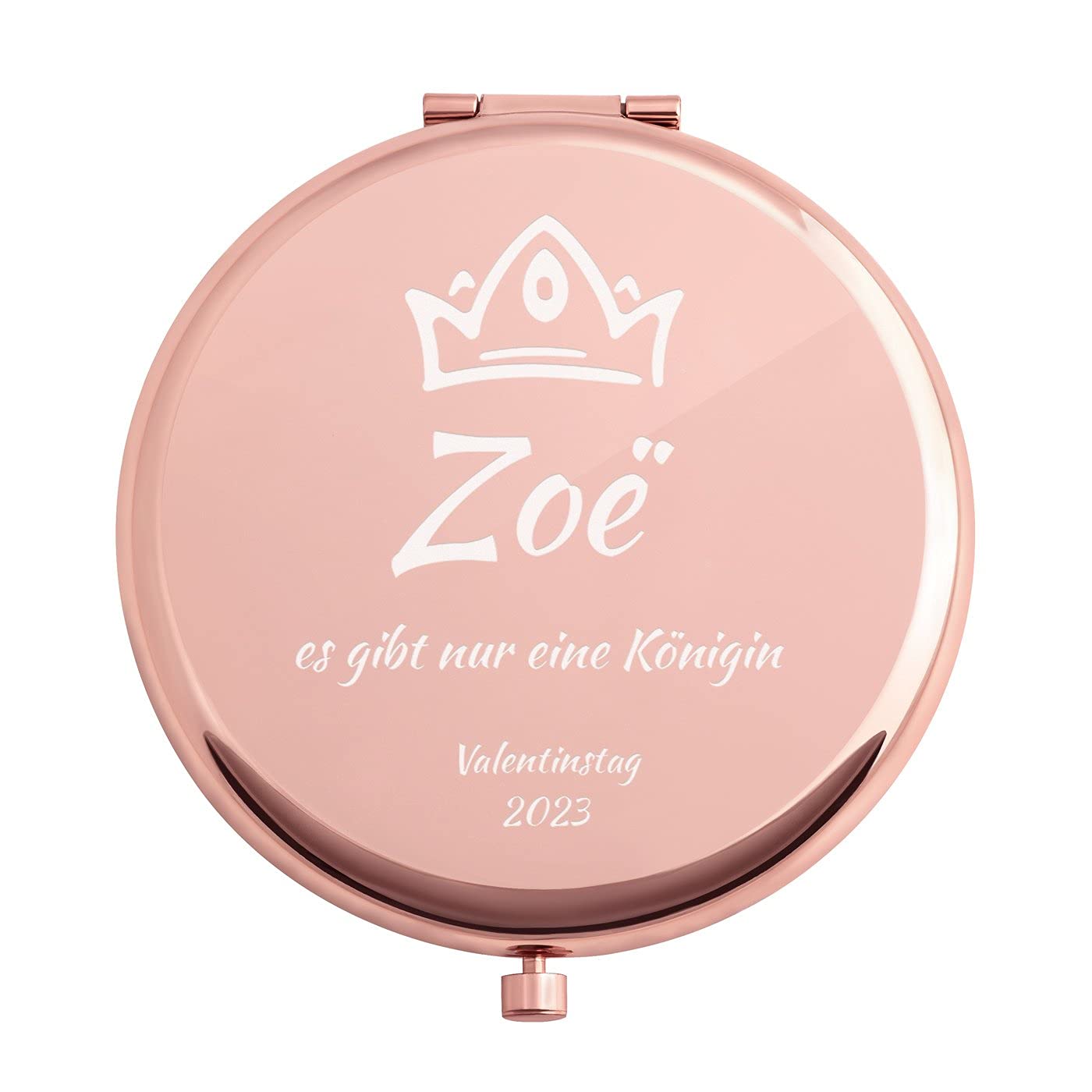 Maverton Klappspiegel mit Gravur - Rosegold - Schminkspiegel mit Vergrößerung - personalisierter Make up Kosmetikspiegel - Reisespiegel für Handtaschen - Geschenke für Frauen - Spiegel rund