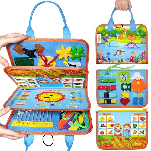 Image of Busy Board Montessori Toys for Toddlers - Sensory Quiet Book for Car Airplane Travel Activity - Educational and Learning Trip Activities - Kids Gift 1-3 2-4 3-5 2 3 4 Year Old Boys & Girls