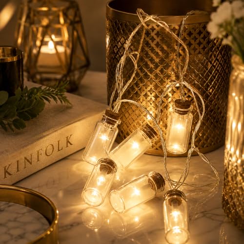 Image of MoonlitDreams Jar Shape LED String Fairy Light 14 LED 3 Meter Night Light for Home Decor, Plastic Jar String Lights for Bedroom Decor, LED Light for Indoor, Outdoor Decoration (Warm White, Plug-in)