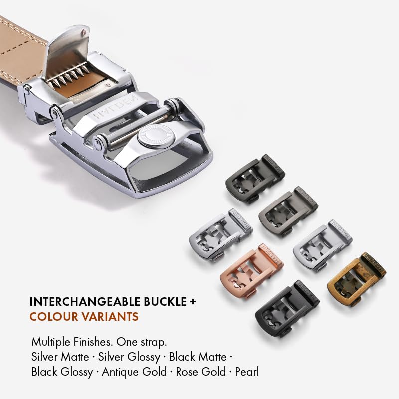 Image of HALDEN BURLEY Belts For Men Leather Original (Free Size Fits Up to 44 Inch Waist) Ratchet Straps, Unique Magnetic Auto-lock Buckle Belt For Man