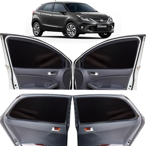 Image of OTO2EYE Car Sun Shade Compatible for Toyota Glanza Model 2019 to 2022, Z-Black Super Magnetic Grip, Front Window Zipper, Side Window Curtains, 4 Pieces Set