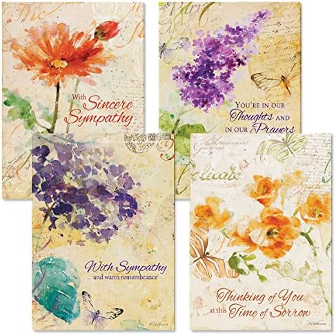 Peace Sympathy Greeting Cards - Set of 8 (4 designs), Large 5" x 7", Sympathy Cards with Sentiments Inside, Envelopes Included