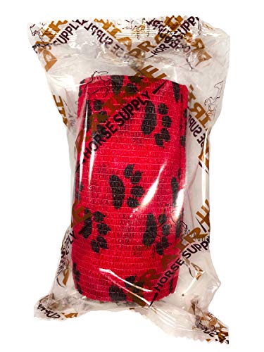 Image of Vet Wrap Wrap Tape (Red with Paws) (2 Pack) (4 Inch x 15 feet) Self Adhesive Adherent Adhering Cohesive Flex Self Stick Bandage Grip Roll Dog Cat Pet Horse