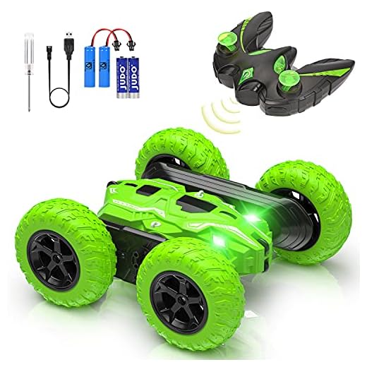 Coche teledirigido 360 ° Doble Giro Lateral 2.4GHz RC Radio Control de Alta Velocidad 4WD Coche de Acrobacias con Dos baterías Recargables Coches de Juguete para niños de 6 7 8 9 12 años de Edad