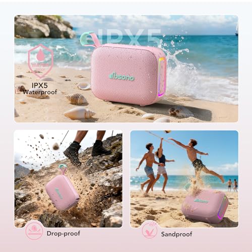 Image of dbsono Portable Bluetooth Speaker Line-in Support: IPX5 Waterproof, Pink | Up to 24H Playtime, HD Sound, TWS Pairing, LED Light, Outdoor Speaker for Beach, Pool, Travel, School Supplies for Adult Teen