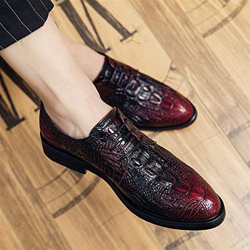Dress Oxford for Men Lace Up Crocodile Embossed Round Toe Faux Leather Non Slip Rubber Sole Block Heel Wedding(Wine Red,10 M US)3