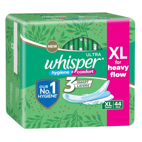 Whisper Ultra Hygiene+Comfort Sanitary Pads, 44 XL Pads, XL for Heavy Flow, Ultimate Protection & Comfort, Locks Odour & wetness, Cotton like soft top layer, Disposable Wrapper - Image 2