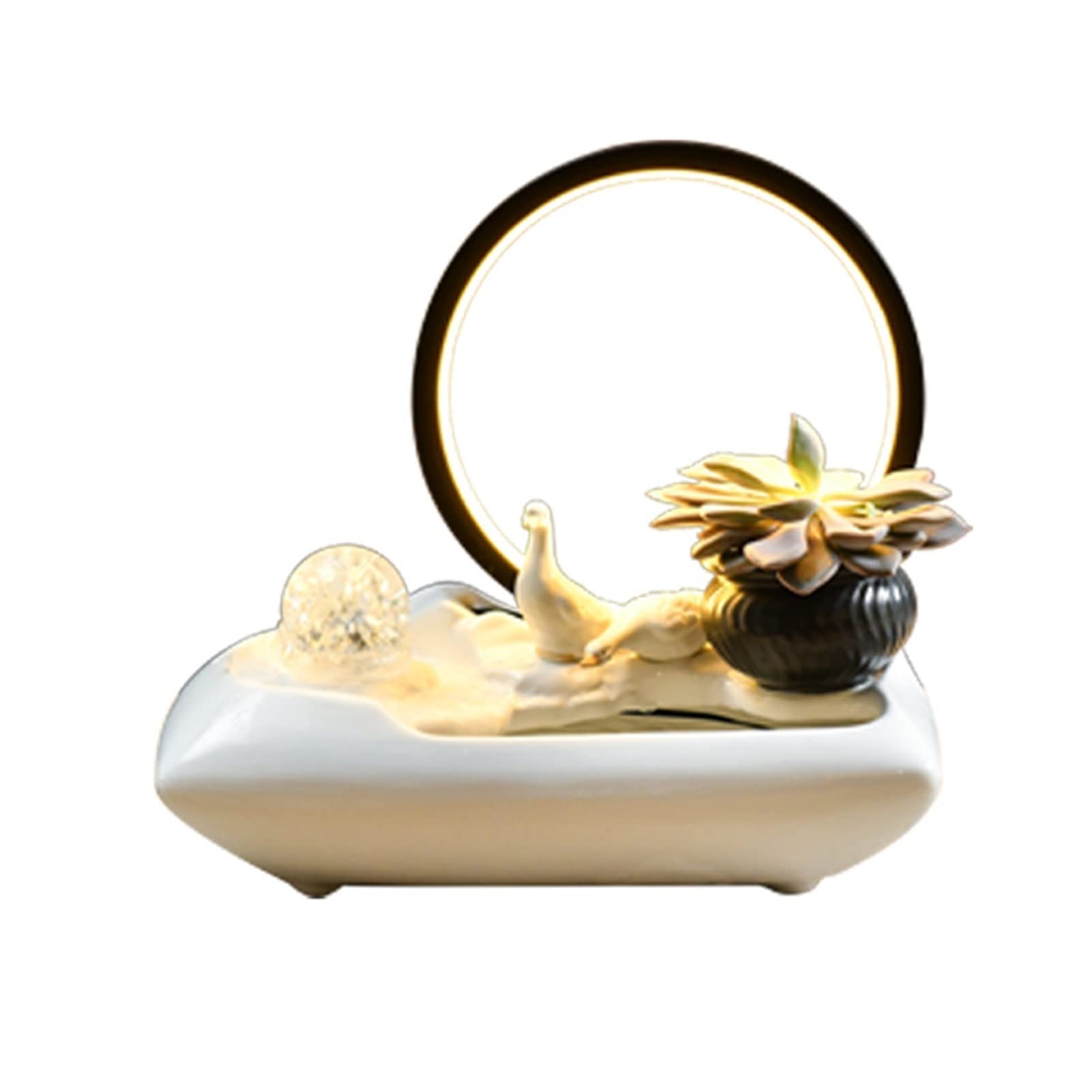 Fontaine d'intérieur LED TUSUOD avec fontaine de bureau de salon et spinning orb blanche