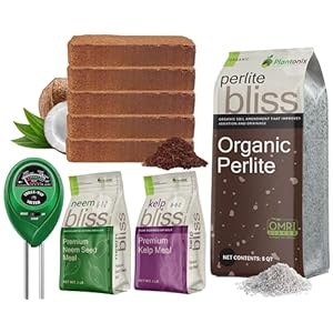 Coco Coir 650gm Bricks + Organic Perlite + Neem Seed Meal + Kelp Meal Fertilizer – Organic Coco Coir for Plants & Gardening – All Natural Soil Amendments for Plants – Compressed Coco Coir Bricks