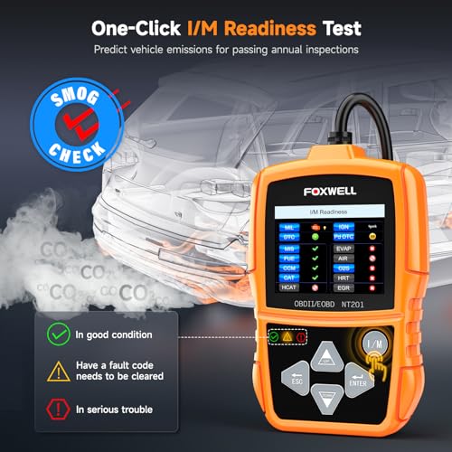 FOXWELL NT201 OBD2 Scanner Code Reader for Cars and Trucks – Reset Check Engine Light, Read and Clear Fault Codes, Live Data Diagnostic Tool for All Cars Since 1996
