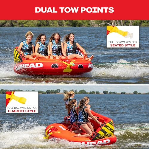 Image of Airhead Mable Towable Tube for Boating, 1-4 Rider Inflatable Boat Tube for Water Tubing, Heavy Duty Full Nylon Cover, EVA Foam Pads, Dual Tow Point, Patented Speed Safety Valve