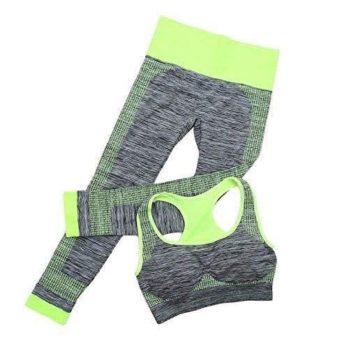 Women's Yoga Set 2 Piece, Sports Bra and Leggings, Grey with Neon Green Trim, Workout Activewear-image-16