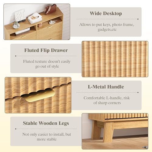 Image of HUANLEGO Shoe Cabinet Storage for Entryway with 4 Flip Drawers, Fluted Narrow Shoe Organizer with Wooden Legs & Top Cubby, Freestanding Slim Shoe Storage Hidden Shoe Rack for Front Door Entrance, Oak