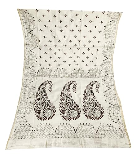 Image of SHRISTI CLOTHINGS Women's Hand Embroidered Cotton Silk Kantha Stitch Saree with Blouse Piece (SB430324 TWD72)
