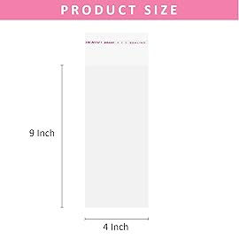 Brandon-super 200 Pack Sealing Cellophane Bags - Clear Cookie Bags Resealable, Self Adhesive for Packaging Gifts, Cookies - Candy Bags, Jewelry Bags, Sample Bags - 4X9 Inch