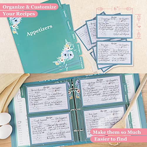 Ar Kitchen Recipe Binder – Premium Recipe Organizer For 4 X 6-Inch Cards – Anti-Tear Recipe Card Book Holder With 50 Cards - 25Pcs Plastic Pockets Included – Elegant Floral Cover #TOP3