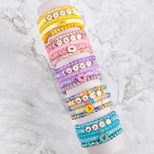 Image of Inspirational Multi Layer Bead Stacking Strand Stretch Statement Bracelets - Religious Message, Boho Wood Slip-on Cuff Christian Prayer Bangle Set