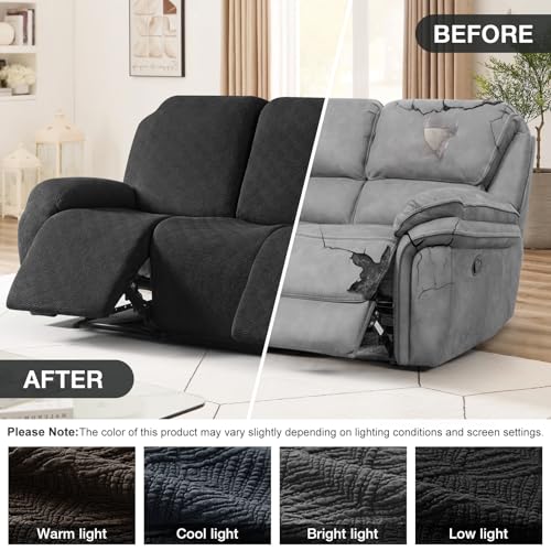 Image of Timeles Recliner Covers for 3 Seater Reclining Couch Covers Sofa Slipcover Furniture Protector for Dogs and Pets Stretch Soft Washable (Three-Seater, Black)