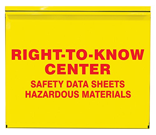 Image of Accuform ZRS384 Right-to-Know Center, 0.035 inch Thick Steel Cabinet with (2) 2-1 /2 inch SDS 3-Ring Binder, (1) Haz-Com /Haz-Mat Poster Included, 22.5 inch x 26.5 inch x 5 inch, Red on Yellow