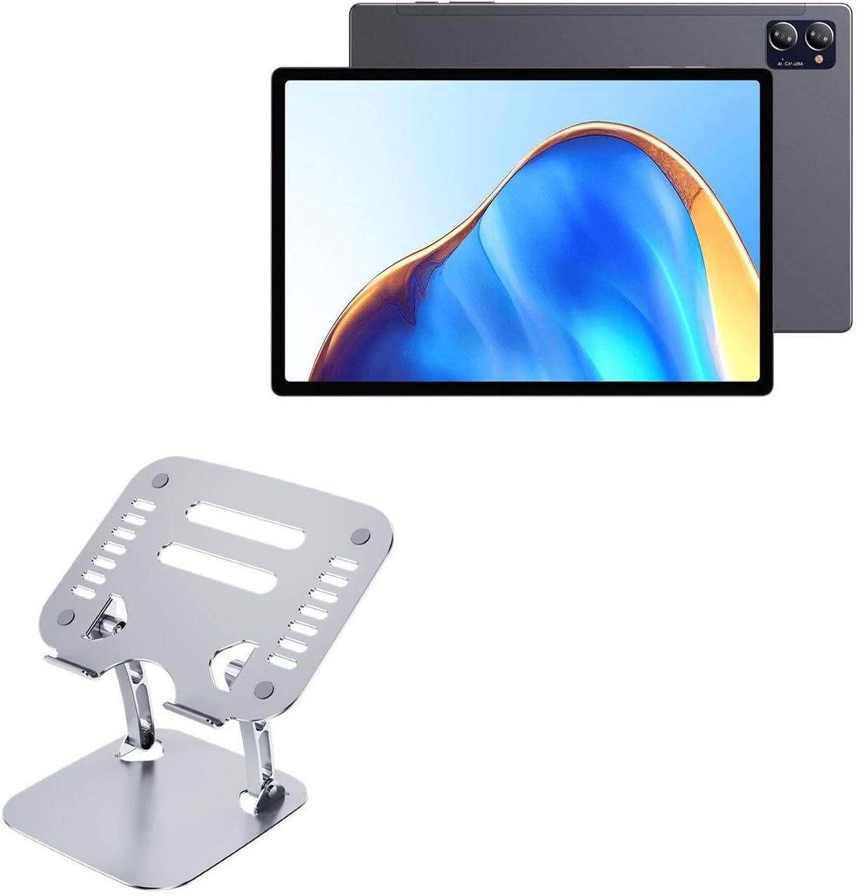 BoxWave Stand and Mount Compatible with Chuwi HiPad XPro - Executive VersaView Laptop Stand, Ergonomic Adjustable Viewing Angle Metallic Riser - Metallic Silver