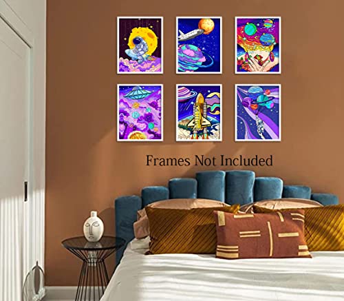 Astronauta Space Posters,Cartoon Space Wall Art Poster,Astronauta Canvas Fashion Art,Funny Universe Illustration Wall Art,Fashion Canvas Space Galaxy Series Art Painting For Living Room Bedroom Children's Room Home Wall Decoration,Set Of 6 (8X10 Inches, Unframed) #TOP1