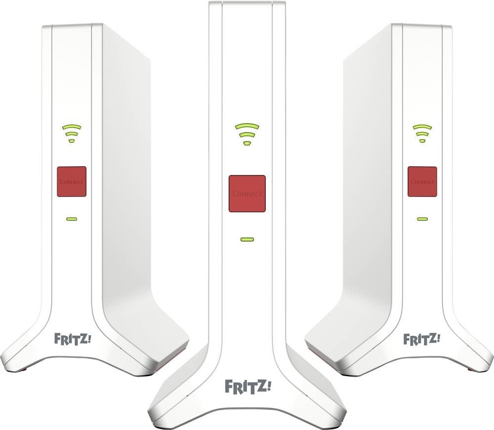 Fritz!Mesh Set 4200 - Juego de 3 repetidores (3 repetidores Fritz!, ideal para enrutador de Internet o módem de fibra óptica (ONT), cobertura WLAN para 5-7 habitaciones, Wi-Fi 6 tribanda con hasta