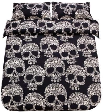 SDIII 3Pcs Goth Skull Duvet Cover Set, Skull Comforter Cover Set King, Soft Microfiber, Wrinkle and Fade Resistant, Bed in a Bag for Halloween on Amazon, King.