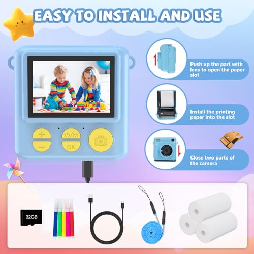Jpverly P260-BLUE Instant Print Kids Camera - 1080P Selfie Digital Camera thumb #7