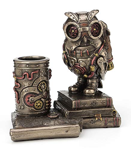 Figura decorativa búho steampunk de resina con acabado bronce miniatura 2