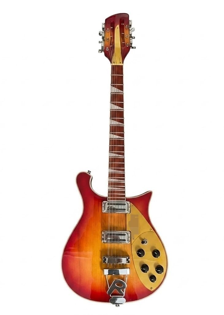 Chitarre elettriche a corpo solido a 12 corde, chitarra elettrica Fireglo Sunburst con pickup e intarsi triangolari, Guitarra Electrica for rock classico studio, 39 pollici