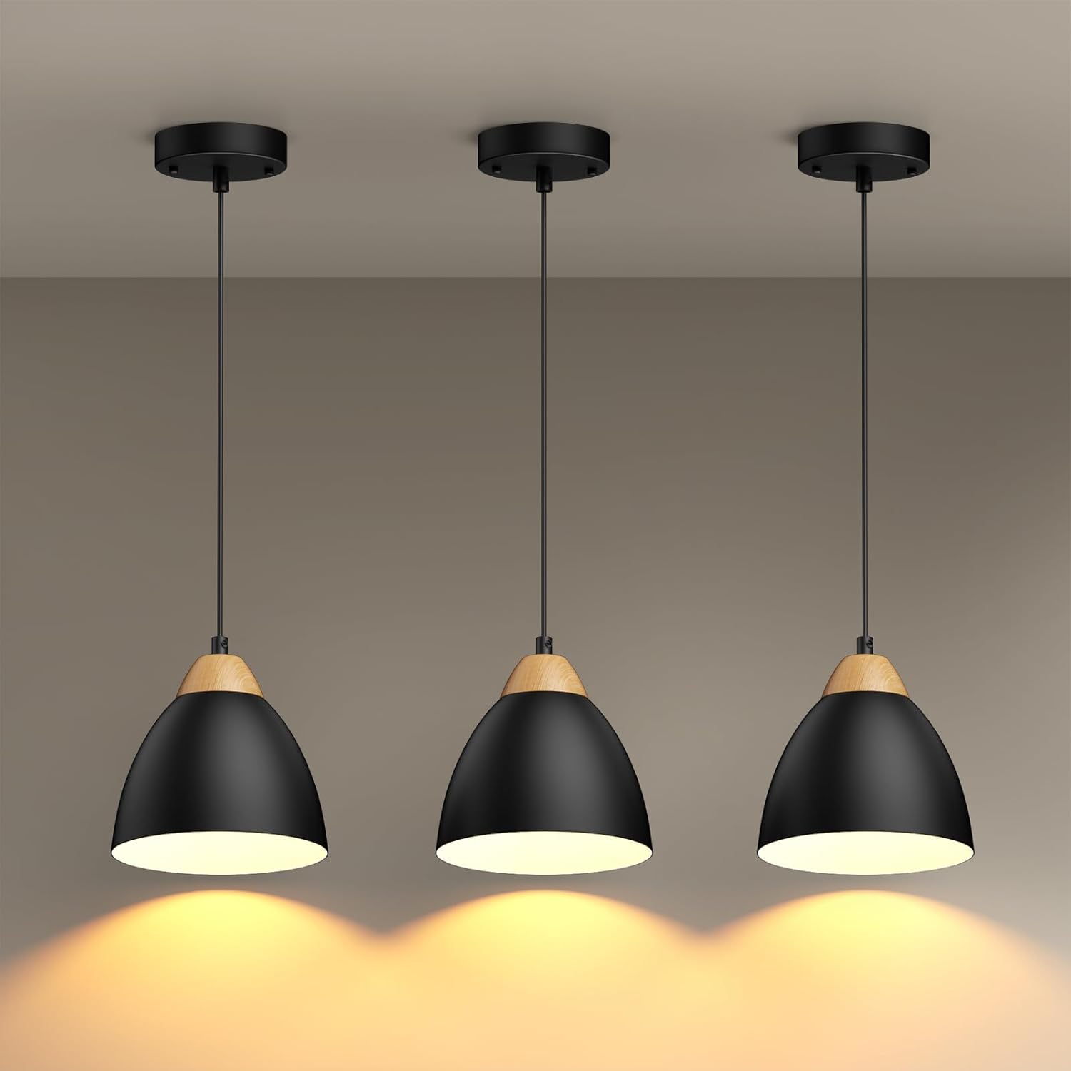 3 Pack Pendant Lights for Kitchen Island, 5.9" Cone Metal Shade Adjustable Height Black Small Hanging Lamps for Dining Room Light Fixtures Over Table Modern Ceiling Fixture