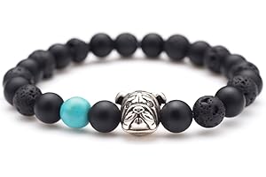 English Bulldog Gift: Onyx and Lava Rock Beads Bracelet