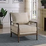 VAOZIURE Beige Accent Chair with Natural Wood Frame, Elegant Vintage Design with...