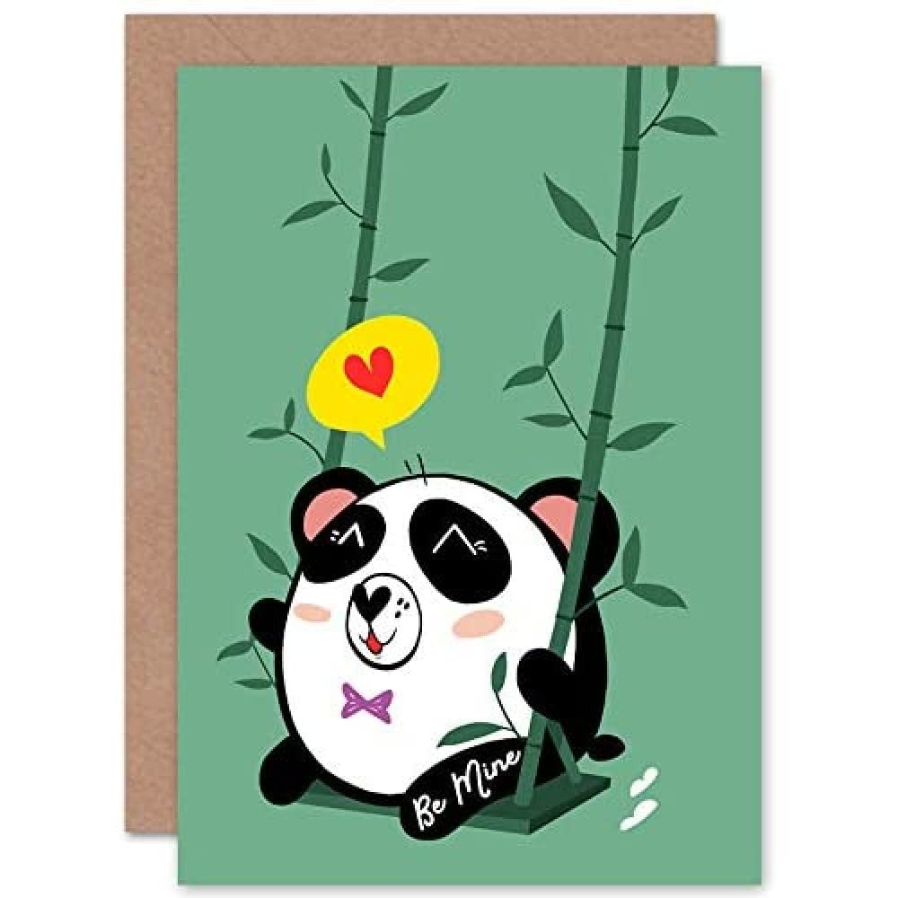 Artery8 Greeting Card - Panda Swing Be Mine - Green
