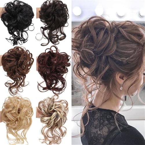Chignon élastique blond clair en postiche cheveux ondulés messbuns