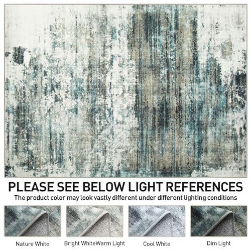 10x14 Area Rugs Washable Rug: Modern Abstract Living Room Rug Soft Anti-Skid Thin Carpet Indoor Floor Non-Shedding Carpets for Bedroom Dining Room Farmhouse Nursery Home Office Green Multi