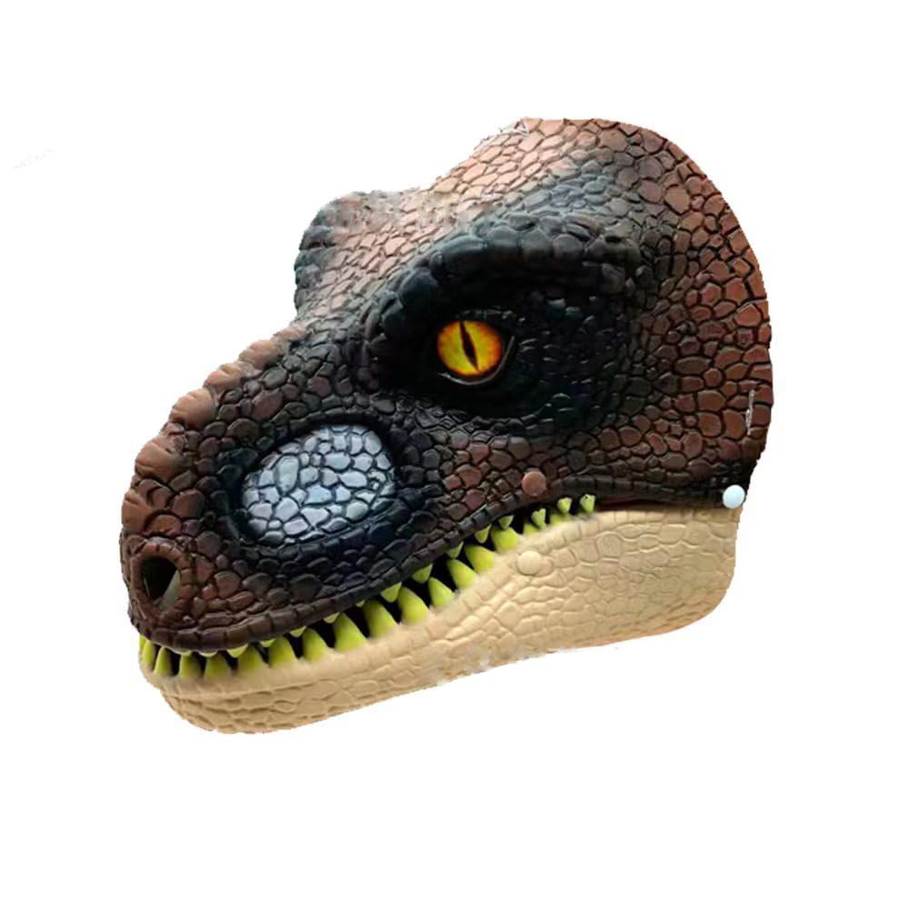 Mosicke Halloween Dinosaur Mask Black Green Latex Animal Dino Mask Full Headgear Masquerade Funny Cosplay Costume (Brown)