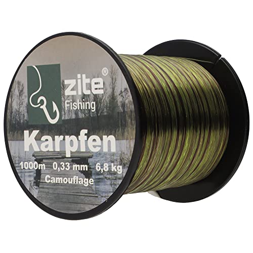 Zite Fishing Monofile Angelschnur in Camouflage – Karpfen-Schnur 1000m Spule - Abriebfeste Carp-Line Nylon-Schnur