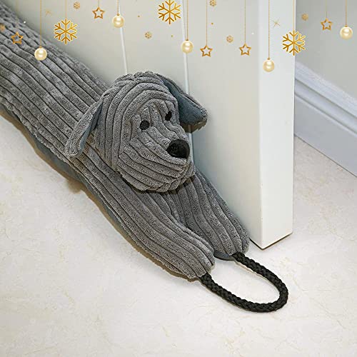 Forecronic - Forecronic Bas de Porte décoratifs Coupe Vent 91cm pour Porte et fenêtre, Coupe Courant d'air Animal lesté, Bloque Bruit Serpent pour Bas de Porte avec Boucles d'accrochage - Chien Gris 36"