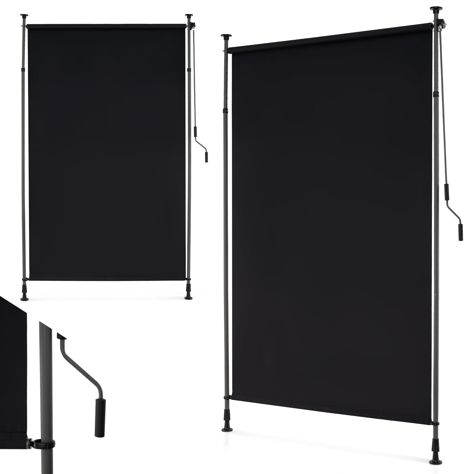 RELAX4LIFE Store Vertical sans Perçage | Store Extérieur Rétractable avec Manivelle | Polyester Anti-UV | Poteau en Alu | Hauteur 220-310 CM | Protection Solaire | pour Véranda Balcon (1,5M,Noir)