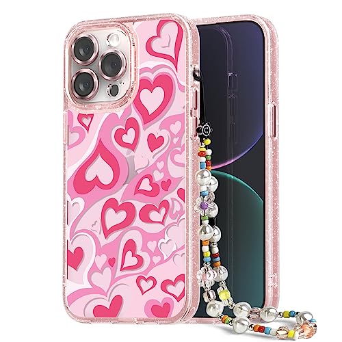 Coque iPhone 14 Pro Max avec dragonne cœur, cadeau idéal pour femme et fille