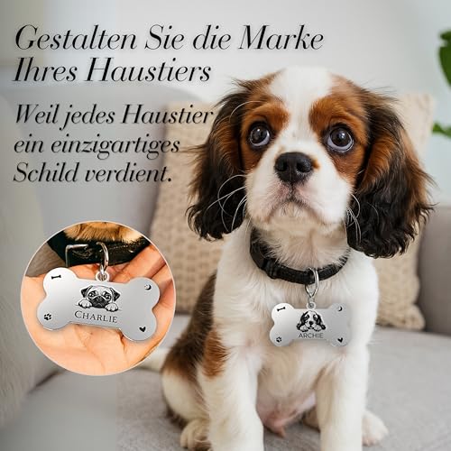 Hundemarke personalisiert – 52 Hunderassen Vorlagen – Knochenförmiges, Wasserdichtes Namensschild & Identifikationsmarke für Hunde