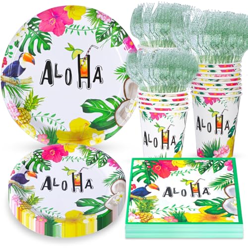 Atonofun Hawaiian Luau Party Supplies, Disposable Hawaiian Plates and Napkins Set, Aloha Party Plates and Cups, Napkins and Cutlery for Hawaiian Luau Birthday Party Decorations Serves 24 Atonofun Hawaiian Luau Party Supplies, Disposable Hawaiian Plates and Napkins Set, Aloha Party Plates and Cups, Napkins and Cutlery for Hawaiian Luau Birthday Party Decorations Serves 24