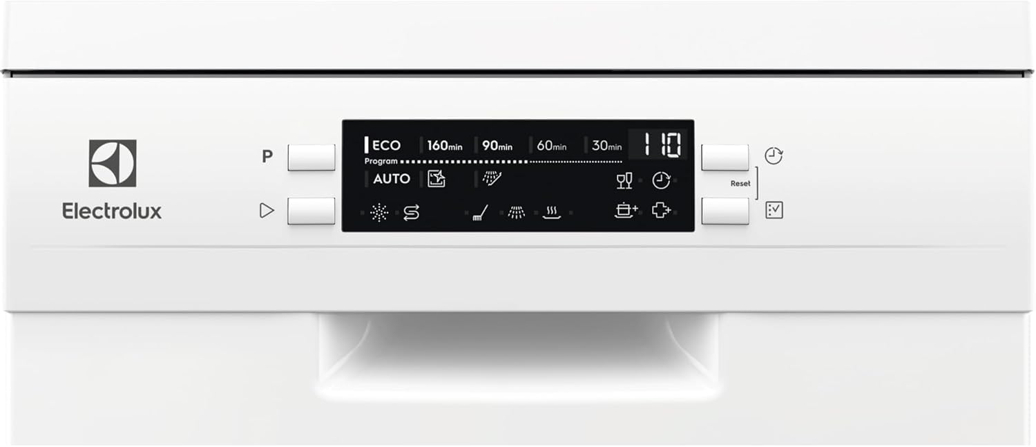 Electrolux Lavavajillas de45 cm, ESS42220SW, 9 cubiertos, Serie 600 SatelliteClean, Motor Inverter, Display Digital, 8 programas, ExtraHygiene, AirDry, Blanco