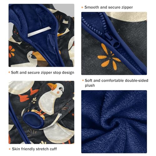 Birds on Black Background Toddler Fleece Jacket Girl Boys Hooded Fleece Jacket Coat Warm Outwear Zip-up 3-10T3